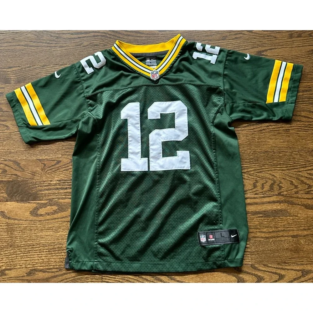 Nike NFL Green Bay Packers Aaron Rodgers 12 Youth Boys Large Football Jersey